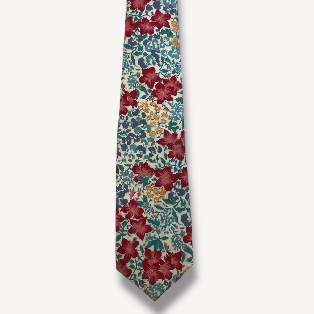 Vintage Studio E Floral Necktie Savoy Guild Stodwell USA Red Blue Green